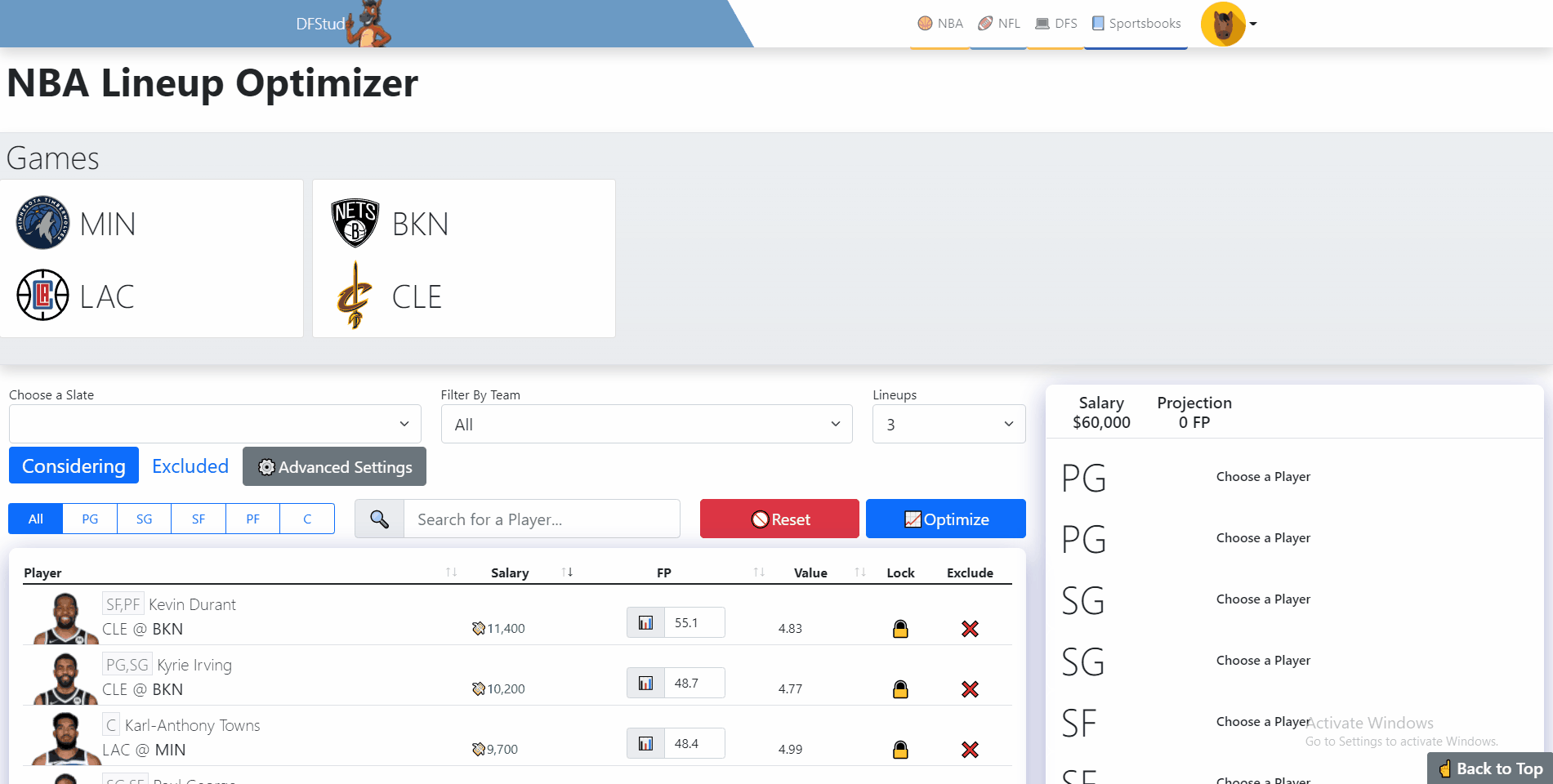 nba lineup optimizer